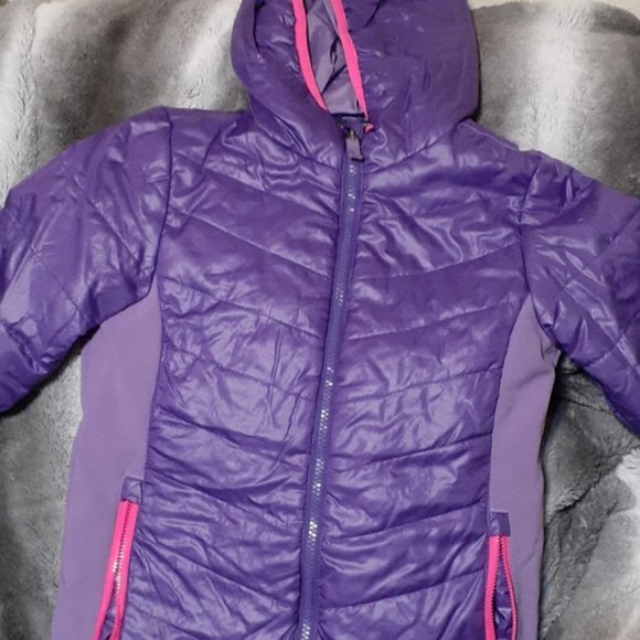 Children's Faded Glory 7-8 Puffy Coat/Jacket Purple Pink Hood & Zipper Pocket's. - Picture 6 of 14